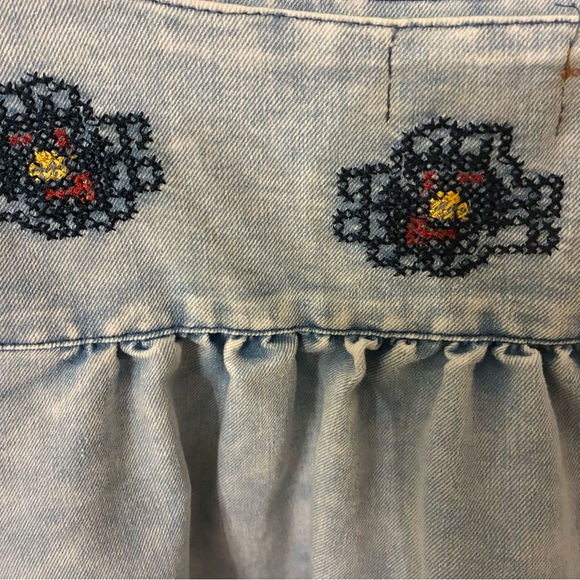 Embroidered POL Denim Blue Women's Peasant Embroidered Top M - Picture 3 of 11